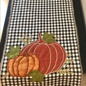 Black and White Check Table Runner with Pumpkins